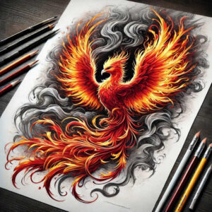 phoenix-with-energy-motif – tattoo design ideas free ai generated – neotraditional-rich-shading – for-hip – Gallery: phoenix-inkby-ai