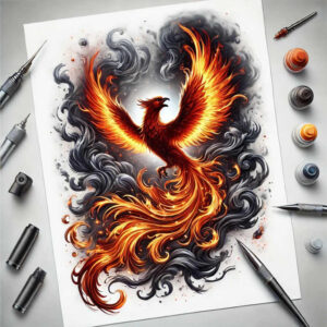 phoenix-with-life-symbol – tattoo design ideas free ai generated – neotraditional-bright-color – for-shoulder – Gallery: phoenix-inkby-ai