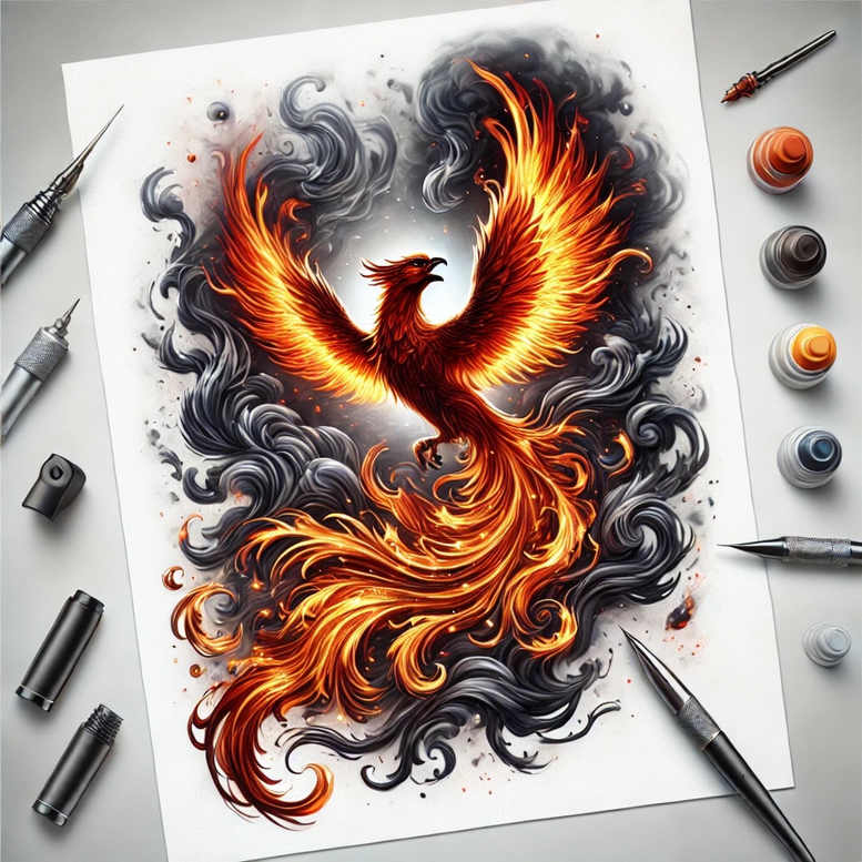 phoenix-with-life-symbol – tattoo design ideas free ai generated – neotraditional-bright-color – for-shoulder – Gallery: phoenix-inkby-ai