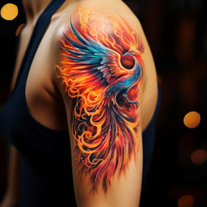 phoenix-with-mystical-symbol – tattoo design ideas free ai generated – realism-high-contrast – for-toe – Gallery: phoenix-inkby-ai