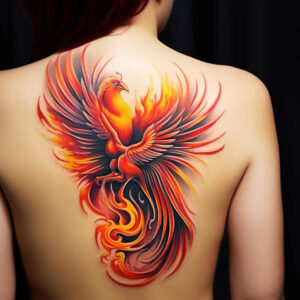 phoenix-with-organic-lines – tattoo design ideas free ai generated – neotraditional-bold-highlights – for-temple – Gallery: phoenix-inkby-ai
