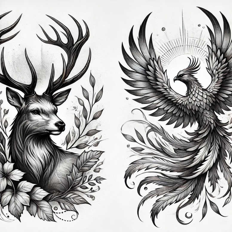 phoenix-with-ornamental-details – tattoo design ideas free ai generated – realism-color-precision – for-upper-arm – Gallery: phoenix-inkby-ai