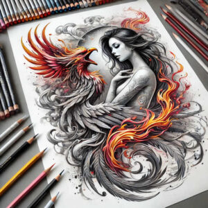 phoenix-with-shading – tattoo design ideas free ai generated – surrealism-morphic – for-lower-chest – Gallery: phoenix-inkby-ai