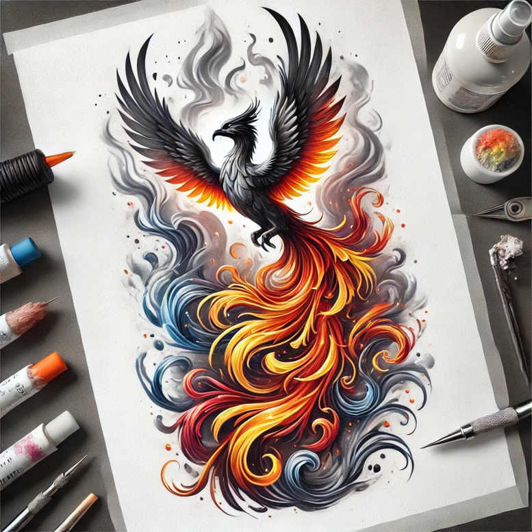 phoenix-with-waves – tattoo design ideas free ai generated – neotraditional-vivid-detail – for-full-back – Gallery: phoenix-inkby-ai