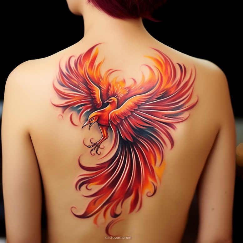 phoenix tattoo design ideas Realism realistic dimension fiery for back of neck