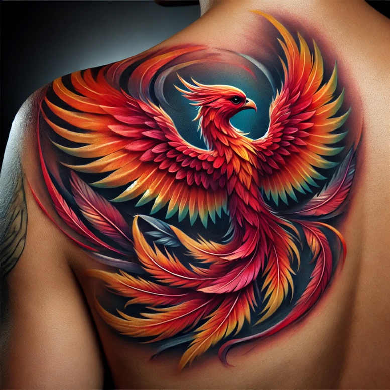 phoenix tattoo design ideas photo-realistic transformation symbol shows endurance