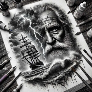 authority-god-tattoo – tattoo design ideas free ai generated – ruin – for-upper-arm – Gallery: poseidon-inkby-ai