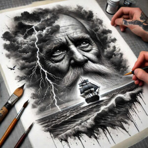 mythological-god-tattoo – tattoo design ideas free ai generated – evil-spirit – for-lower-thigh – Gallery: poseidon-inkby-ai