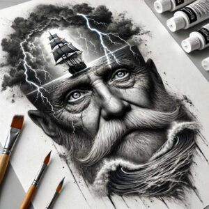 sea-monster-god-tattoo – tattoo design ideas free ai generated – macabre – for-neck – Gallery: poseidon-inkby-ai