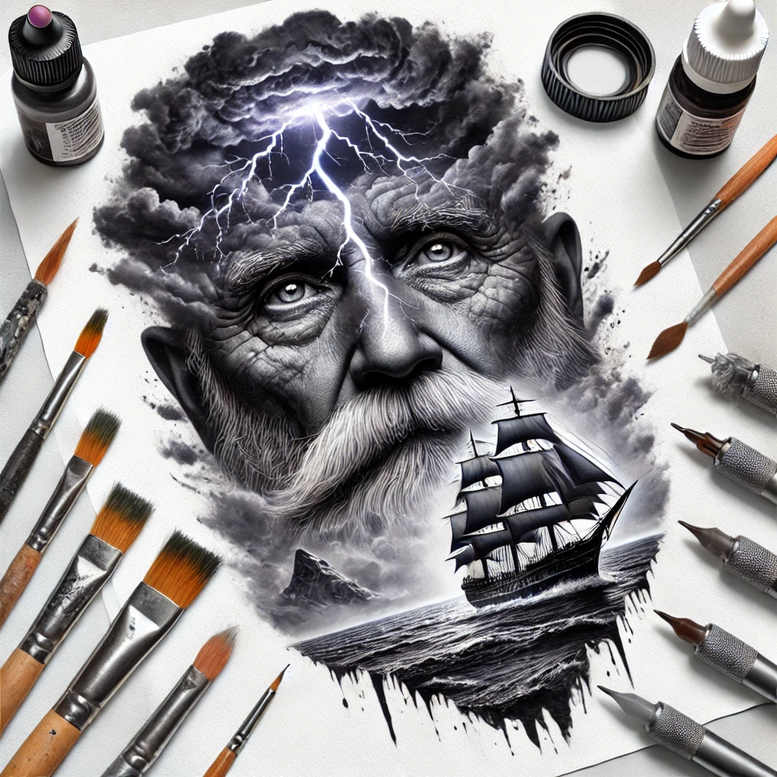 poseidon tattoo design ideas Surrealism transcendent sea god determination and power