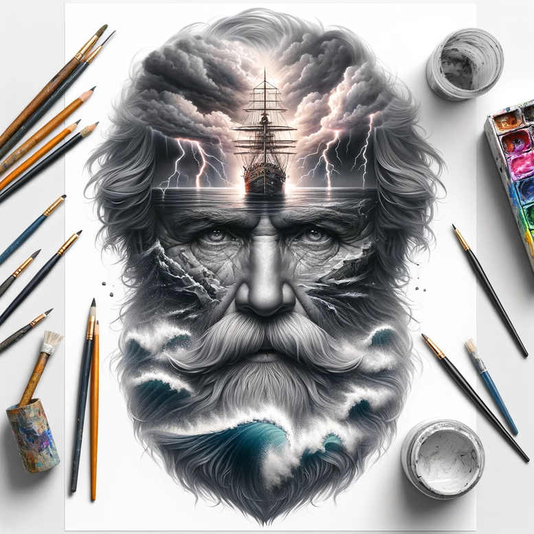 poseidon tattoo design ideas vivid gradients sea vengeance for knee