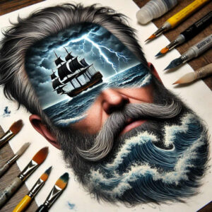 poseidon tattoo design ideas Surrealism translucent layers tidal energy for upper arm