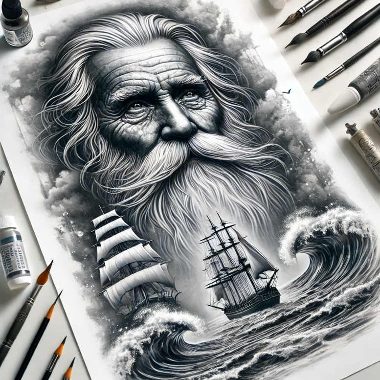 poseidon tattoo design ideas distorted perspective tidal energy resilience and power