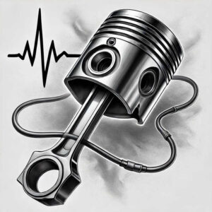 Piston, hose, and cable in black and grey; tattoo project idea; suitable for cover-up.