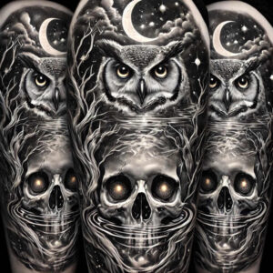 3d-skull-tattoo – tattoo design ideas free ai generated – claw-marks – for-upper-back – Gallery: skulls-inkby-ai