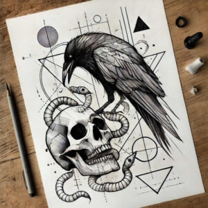 abstract-skull-tattoo – tattoo design ideas free ai generated – disturbing – for-shoulder – Gallery: skulls-inkby-ai