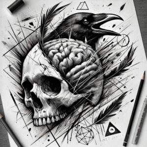 death-symbol-skull-tattoo – tattoo design ideas free ai generated – distorted – for-upper-chest – Gallery: skulls-inkby-ai