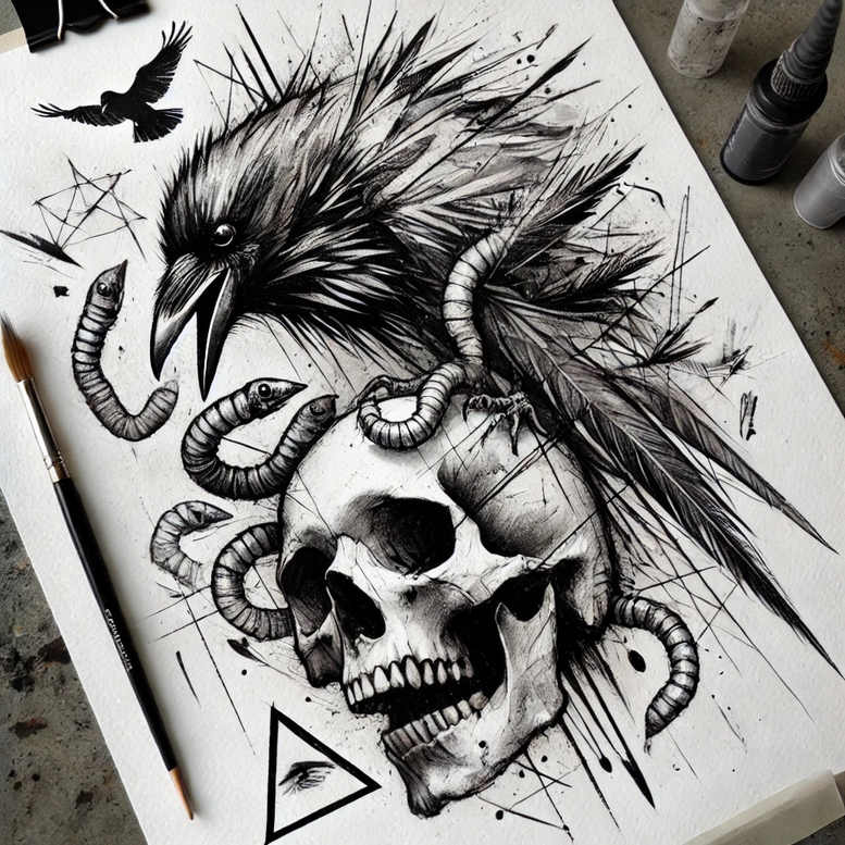 magic-motif-skull-tattoo – tattoo design ideas free ai generated – cobweb – for-chest – Gallery: skulls-inkby-ai