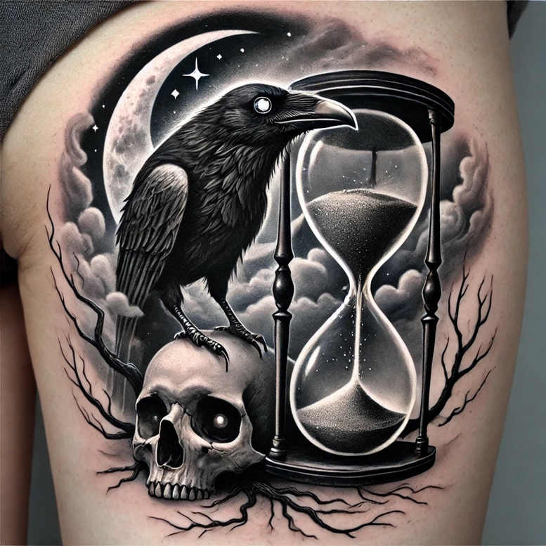 mystery-motif-skull-tattoo – tattoo design ideas free ai generated – decaying – for-temple – Gallery: skulls-inkby-ai