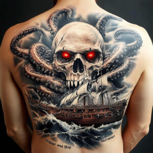 shadow-and-light-skull-tattoo – tattoo design ideas free ai generated – sinister – for-scapula – Gallery: skulls-inkby-ai