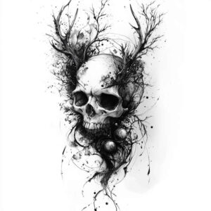 surreal-effect-skull-tattoo-for-men – tattoo design ideas free ai generated – haunted-house – for-palm – Gallery: skulls-inkby-ai