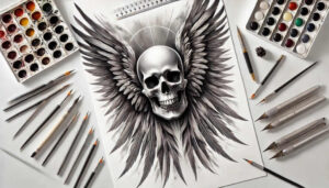 symbolic-meaning-skull-tattoo – tattoo design ideas free ai generated – ghostly – for-upper-chest – Gallery: skulls-inkby-ai