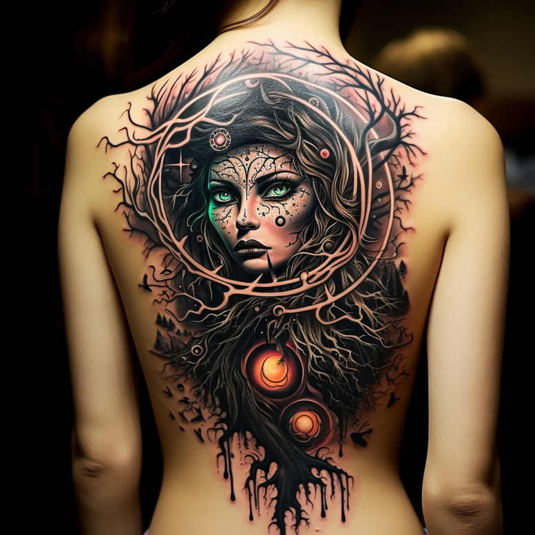 abstract-figure-tattoo – tattoo design ideas free ai generated – chilling – for-collarbone – Gallery: surrealistic-characters-inkby-ai