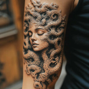 abstract-motif-figure-tattoo – tattoo design ideas free ai generated – cursed – for-side – Gallery: surrealistic-characters-inkby-ai