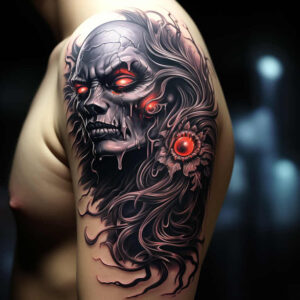 mystical-figure-tattoo – tattoo design ideas free ai generated – hellish – for-full-back – Gallery: surrealistic-characters-inkby-ai