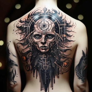 sleep-figure-tattoo – tattoo design ideas free ai generated – hellfire – for-shoulder-blade – Gallery: surrealistic-characters-inkby-ai
