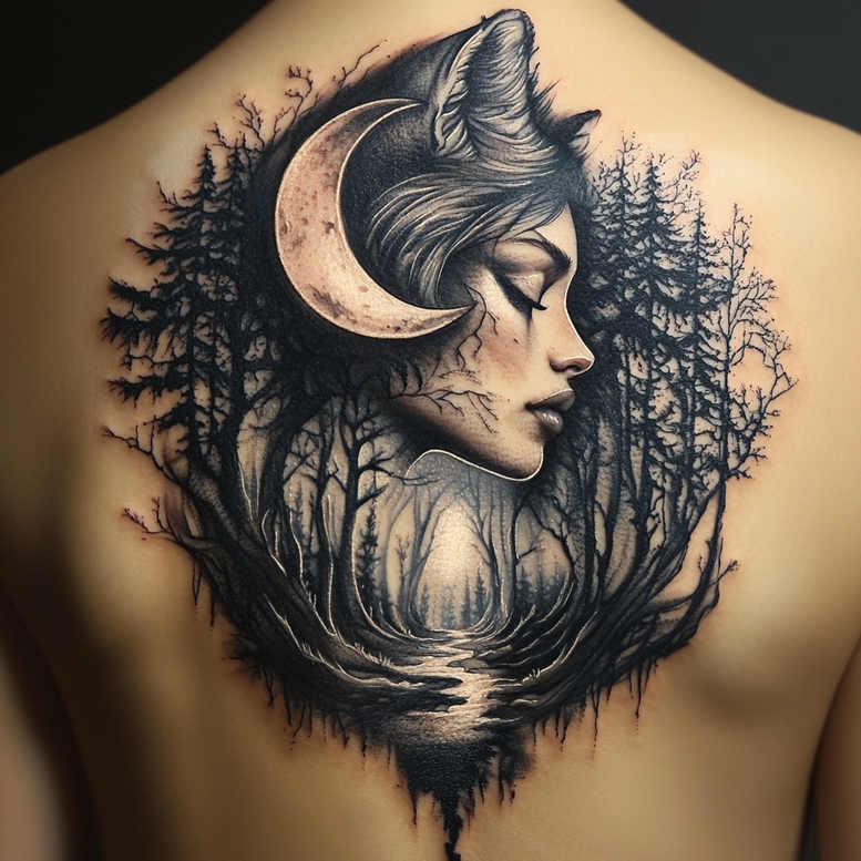 symbol-motif-figure-tattoo – tattoo design ideas free ai generated – possessed – for-upper-back – Gallery: surrealistic-characters-inkby-ai