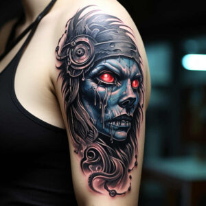 surrealistic-characters tattoo design ideas Neotraditional sharp edges paradox person embodying perseverance
