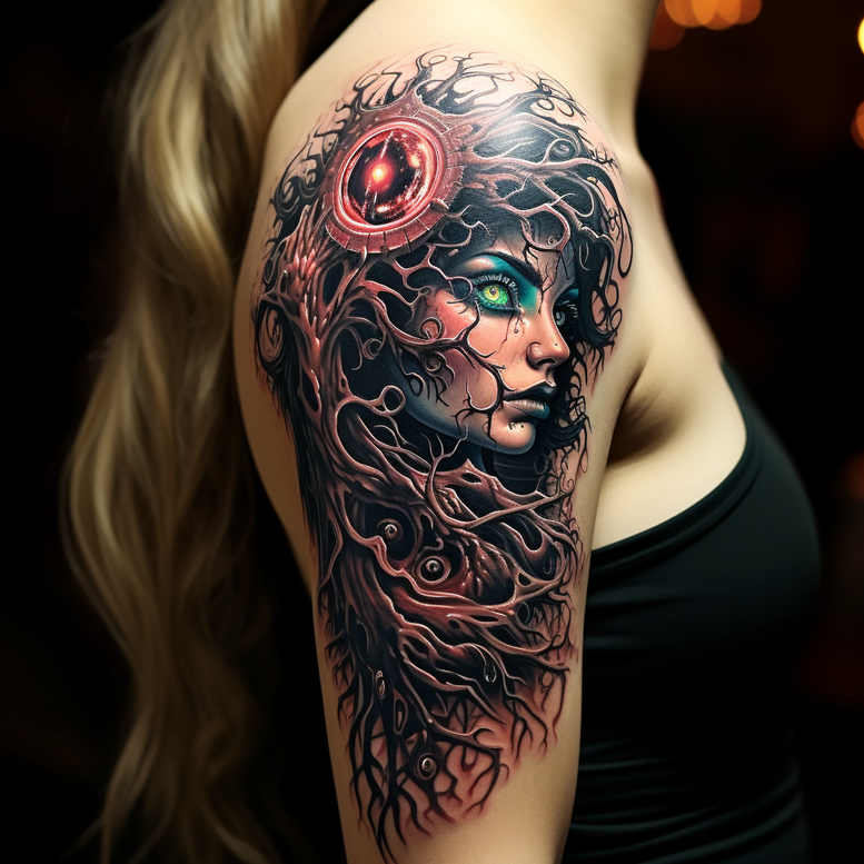 surrealistic-characters tattoo design ideas Surrealism otherworldly symbolic body symbol of endurance