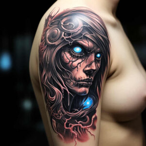 surrealistic-characters tattoo design ideas Realism depth of field visual mind for upper thigh