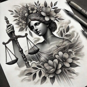 themis tattoo design ideas Realism blended gradients blindfolded truth represents perseverance