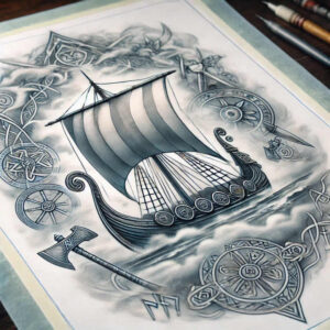 viking-ships tattoo design ideas Realism natural tones wooden hull stands for perseverance