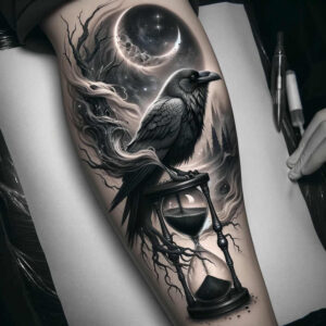 time-rebirth-symbol-surrealism-unreal-for-temple – tattoo design ideas free ai generated – Gallery: watches-hourglass-inkby-ai