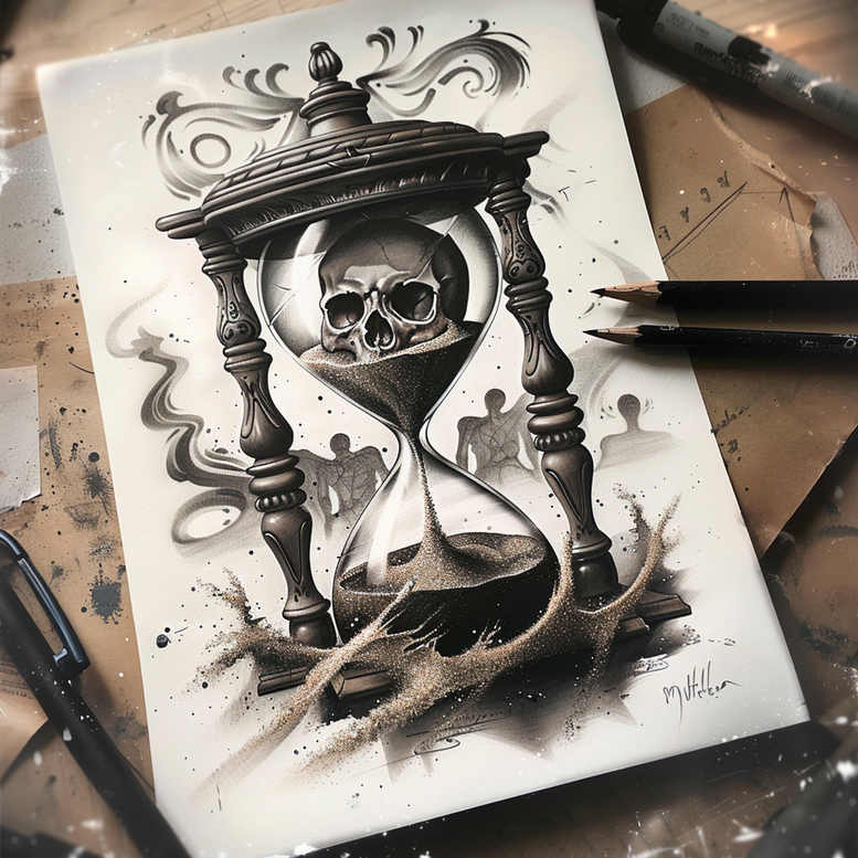 abstract-time-surrealism-abstract-for-back – tattoo design ideas free ai generated – Gallery: watches-hourglass-inkby-ai