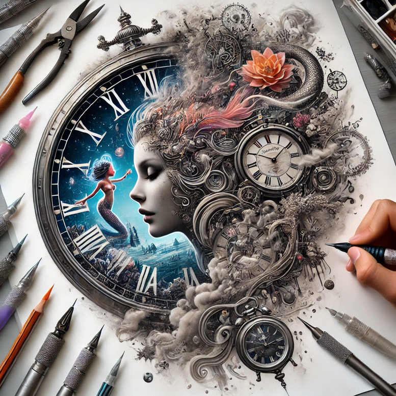 time-neotraditional-contoured-forms-for-thigh – tattoo design ideas free ai generated – Gallery: watches-hourglass-inkby-ai