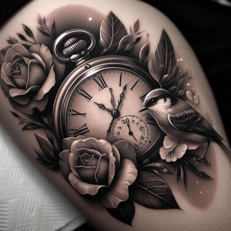 time-and-space-neotraditional-rich-shading-for-chest – tattoo design ideas free ai generated – Gallery: watches-hourglass-inkby-ai