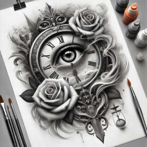 watches-hourglass tattoo design ideas gradient fills antique measure for wrist