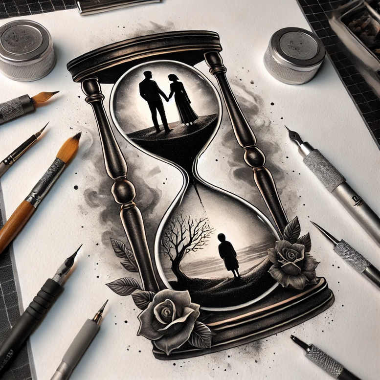 watches-hourglass tattoo design ideas dynamic composition classic measure for abdomen