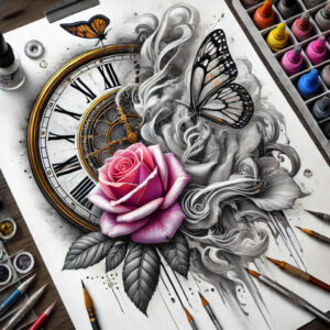 watches-hourglass tattoo design ideas Surrealism phantasmagoria fleeting moments for side