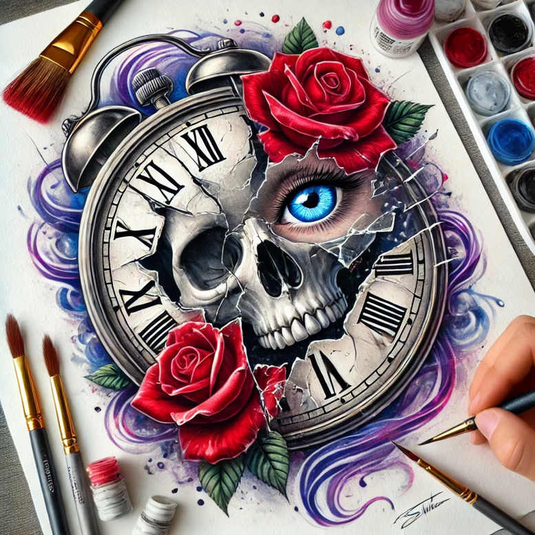 watches-hourglass tattoo design ideas Surrealism dreamscape limited time for upper arm