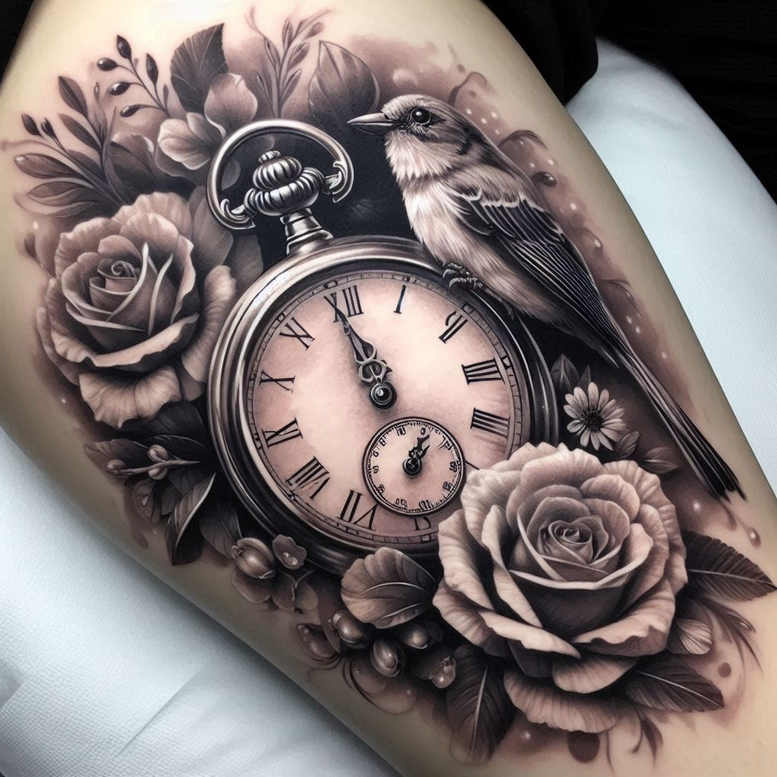 watches-hourglass tattoo design ideas Surrealism fantasy-inspired passing time perseverance and power