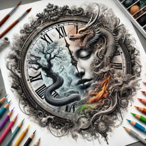 watches-hourglass tattoo design ideas Realism sharp focus time flow for elbow