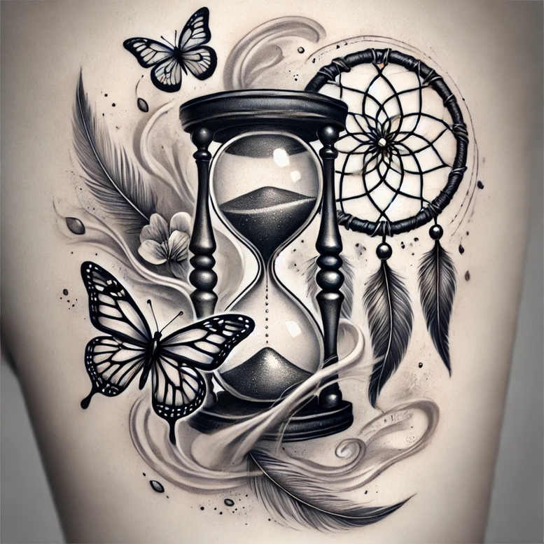 watches-hourglass tattoo design ideas Surrealism floating elements visual countdown for heel
