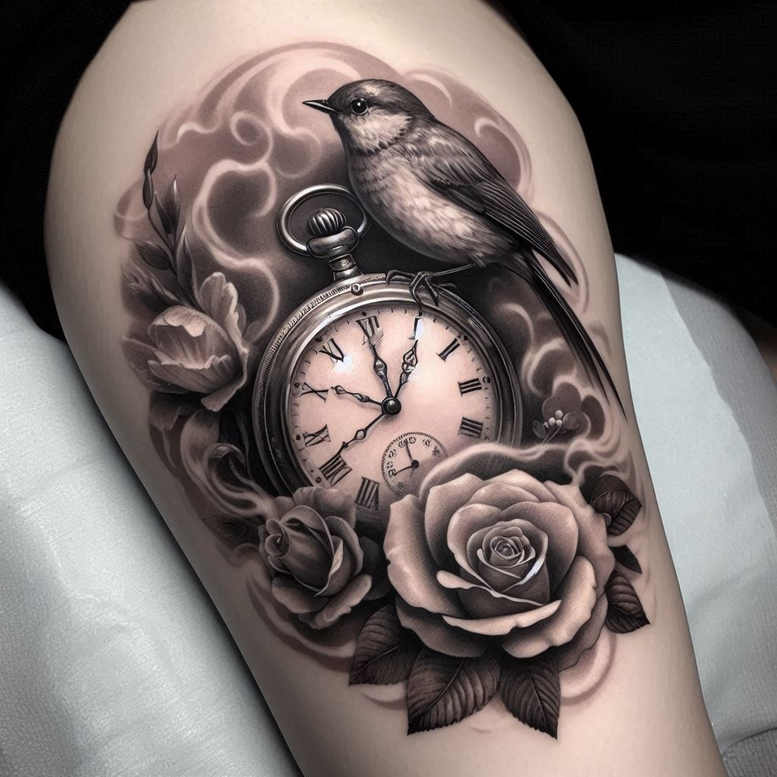 time-tattoo-realism-soft-highlights-for-neck – tattoo design ideas free ai generated – Gallery: watches-hourglass-inkby-ai