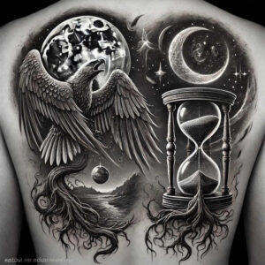 time-with-ornamental-details-surrealism-visionary-for-behind-ear – tattoo design ideas free ai generated – Gallery: watches-hourglass-inkby-ai