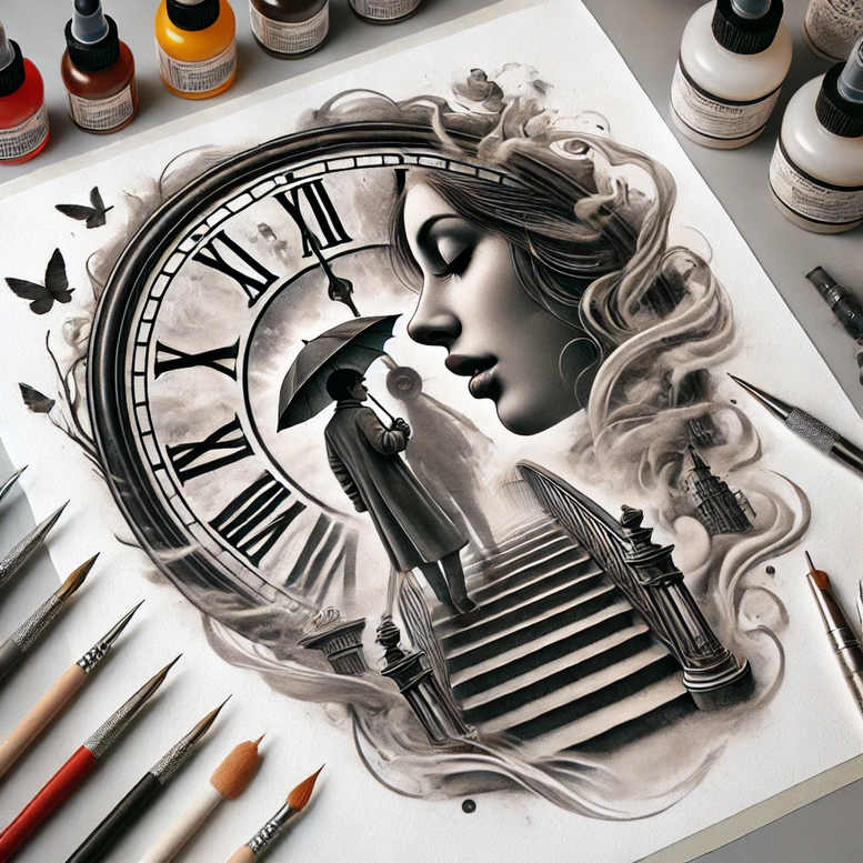 time-with-light-motif-realism-depth-of-field-for-ankle – tattoo design ideas free ai generated – Gallery: watches-hourglass-inkby-ai